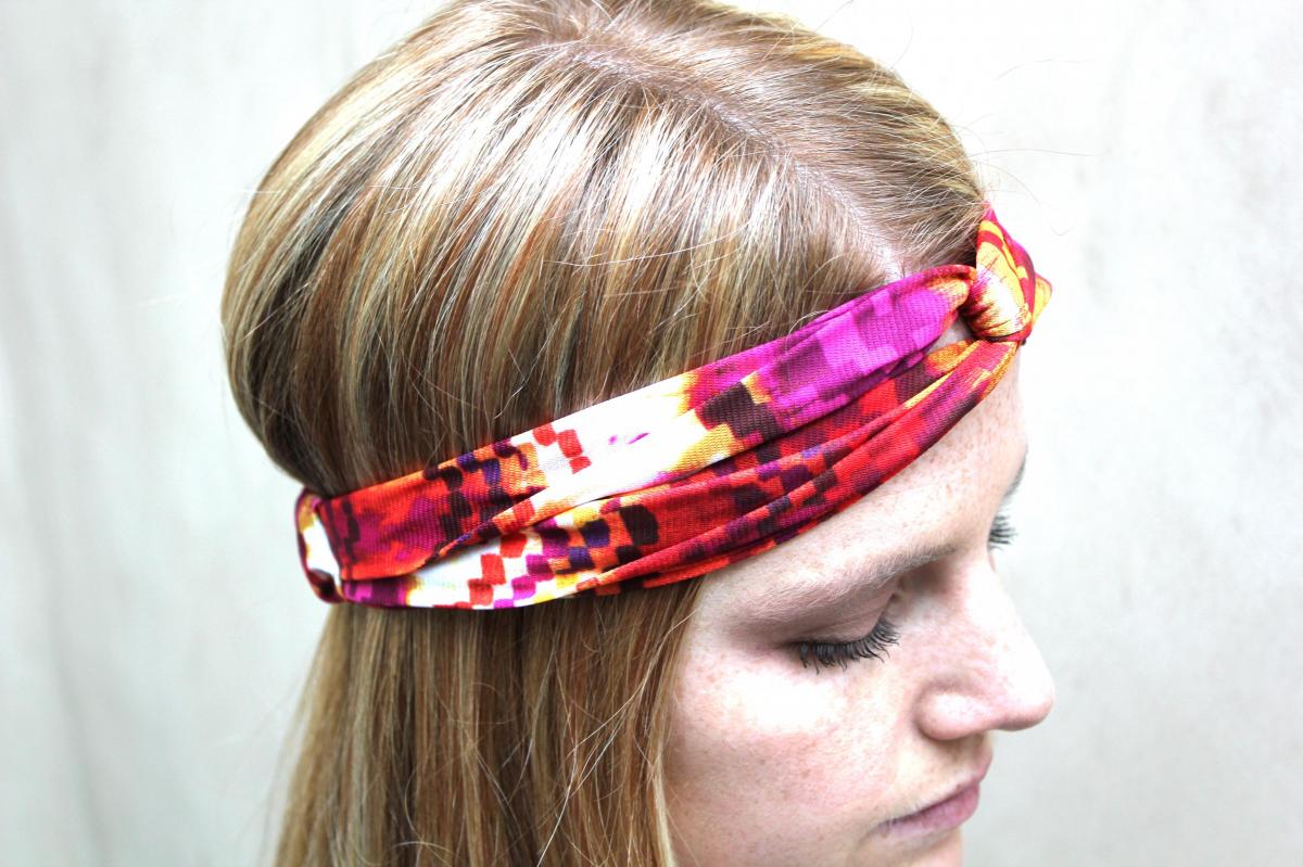 Knotted Headband, Turband, Aztec Print, Orange, Fuschia, Yellow